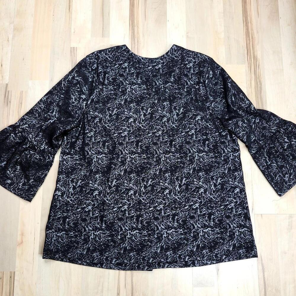 JM Collection Black & Silver Marble Pattern Bell Sleeve Blouse XXL‎ - Picture 5 of 7